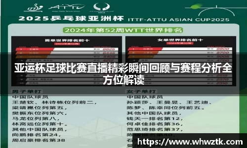 亚运杯足球比赛直播精彩瞬间回顾与赛程分析全方位解读